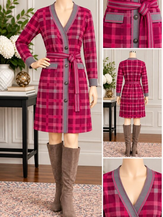 New York & Company Dresses & Skirts - 💗 New York & Company Raspberry Plaid Sweater Dress – Never Worn